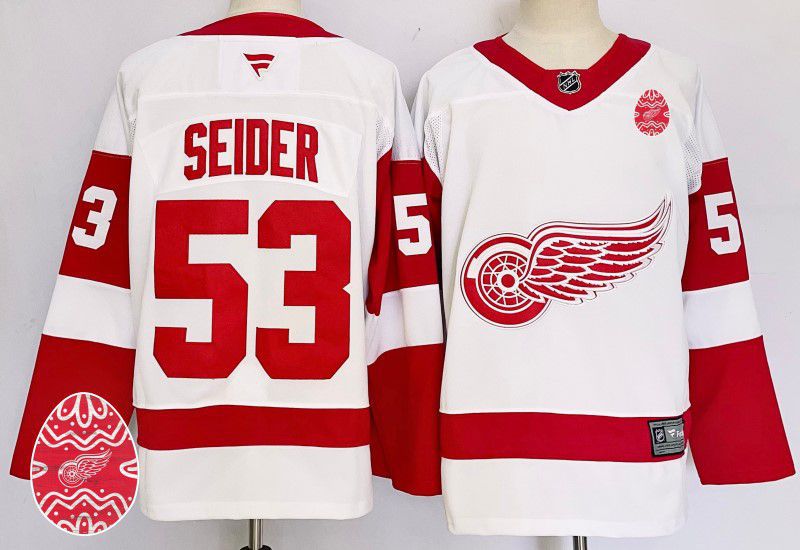 Men Detroit Red Wings #53 Seider White Fanatics 2025 NHL Jersey style 1